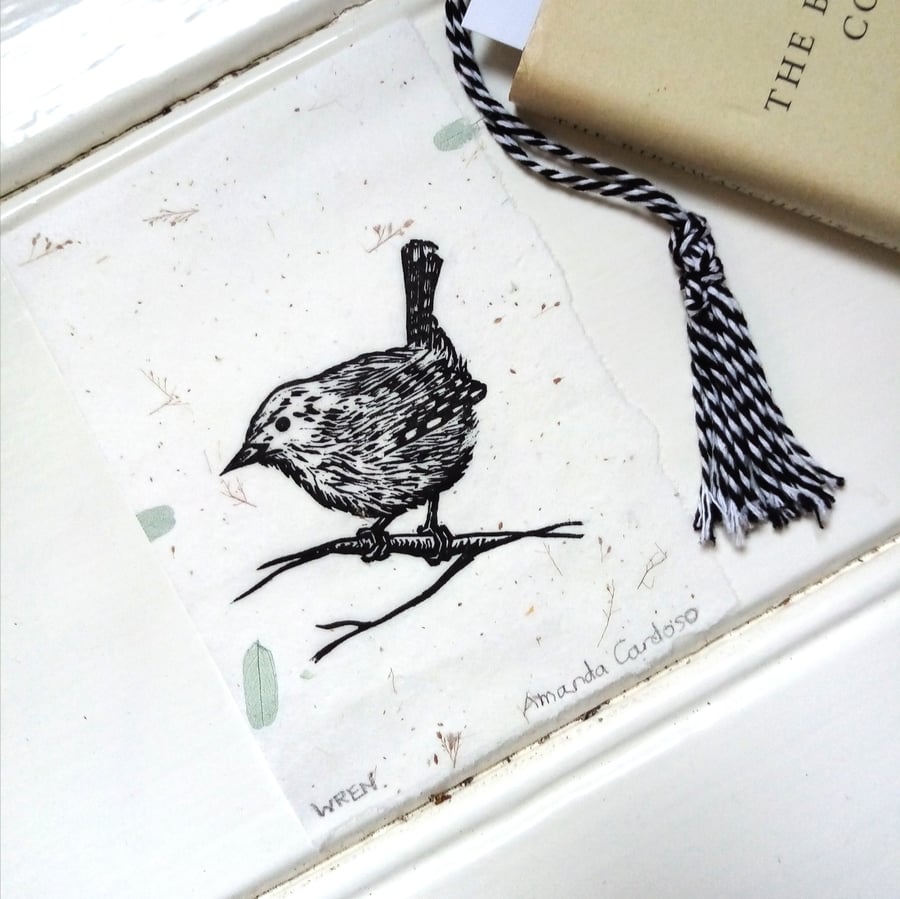 Wren Bird Art Print  handprinted onto Mulberry paper - Original