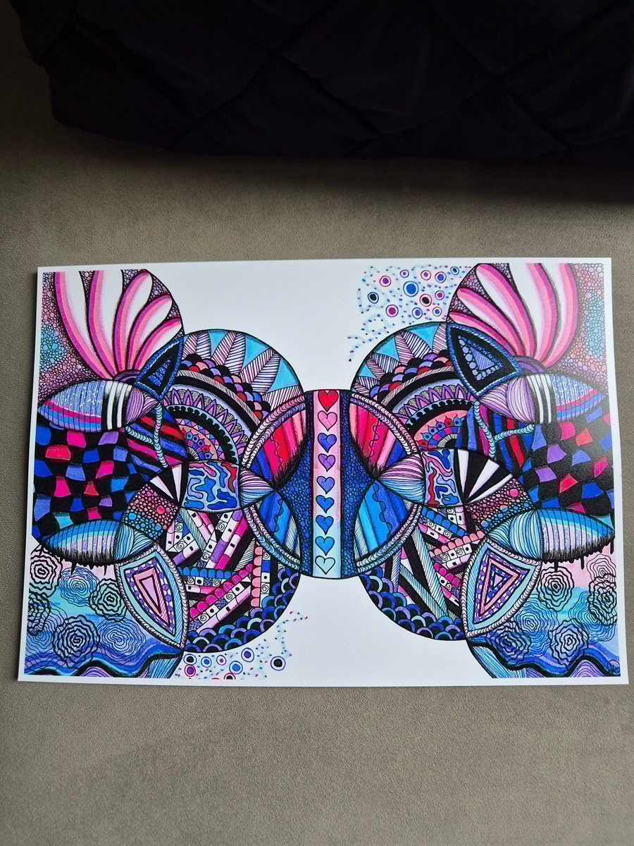 Abstract Art Print - A4 Unframed Zentangle Art - Harmony