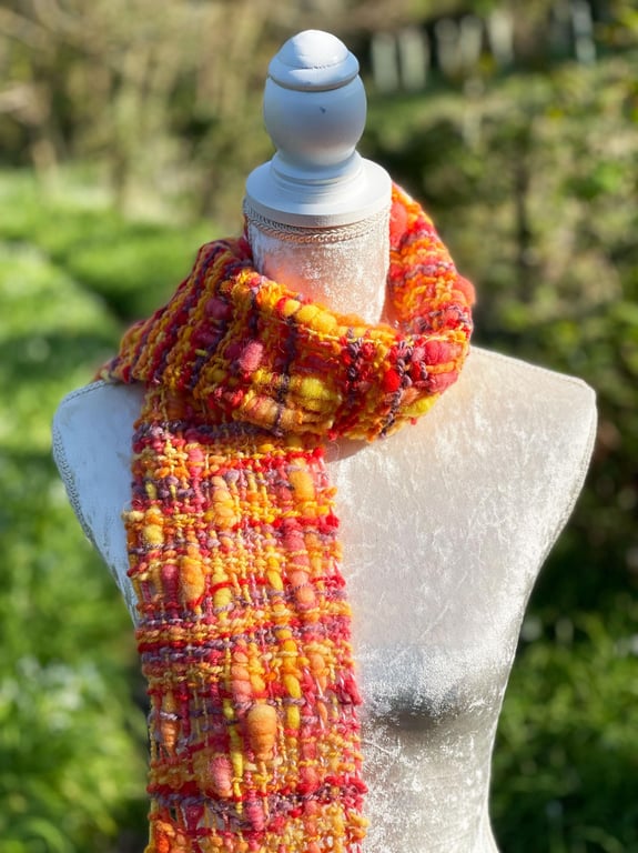 Tequila Sunrise Hand Woven Art Yarn Scarf