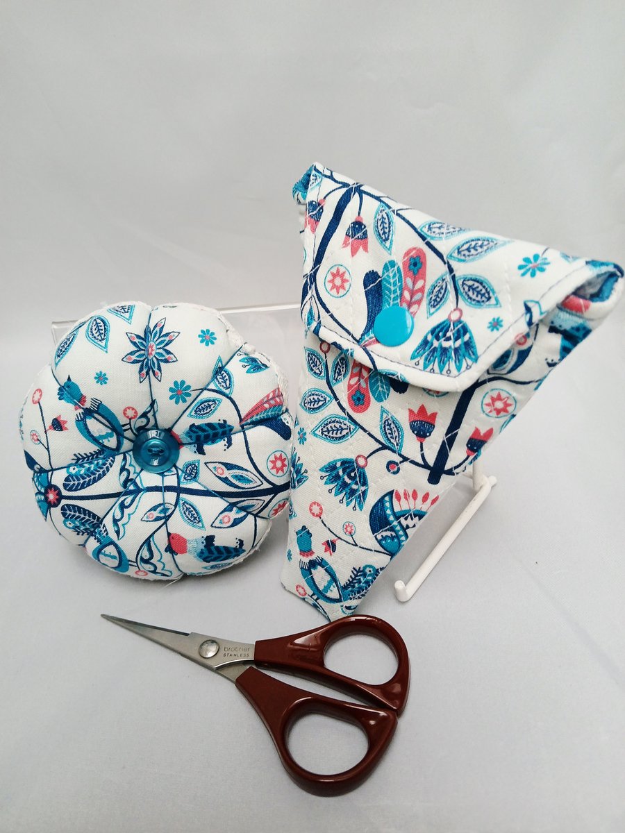 Pin Cushion ( reversible) and Quilted Scissor Case, 