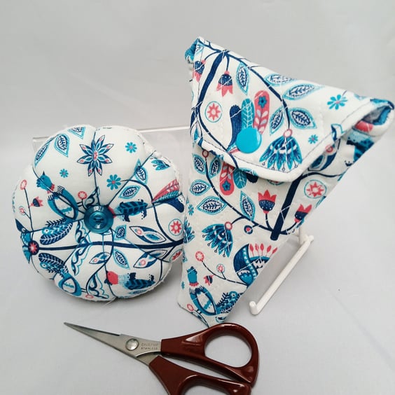 Pin Cushion ( reversible) and Quilted Scissor Case, 