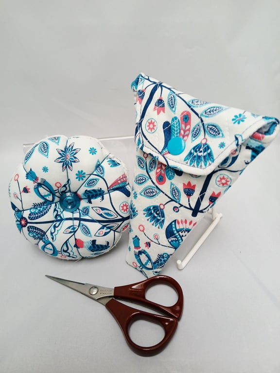 Pin Cushion ( reversible) and Quilted Scissor Case, 