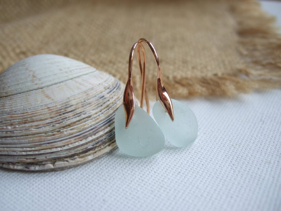 Rose gold sea glass earrings, Scottish sea glass, wave shaped earrings, sea foam
