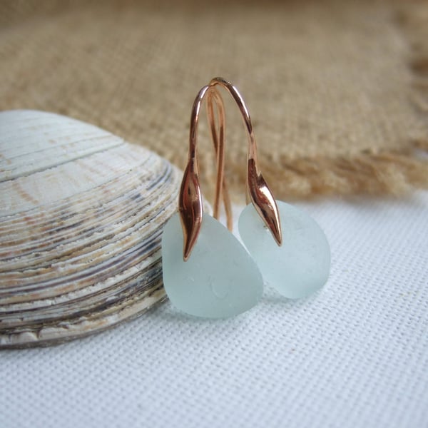 Rose gold sea glass earrings, Scottish sea glass, wave shaped earrings, sea foam