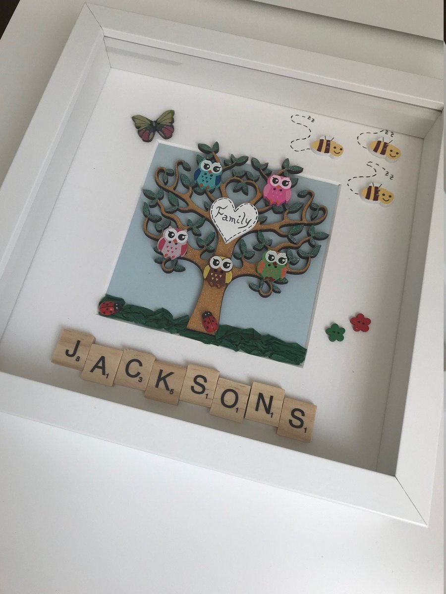 Personalised Family Tree Box Frame, Scrabble Family Box Frame, Personalised Fami