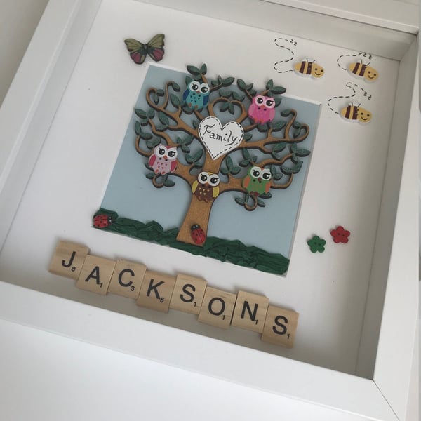 Personalised Family Tree Box Frame, Scrabble Family Box Frame, Personalised Fami