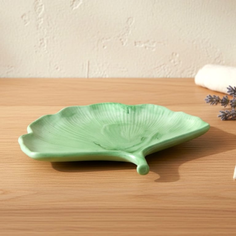 Light Green Marbled Ginkgo Leaf Trinket Tray 