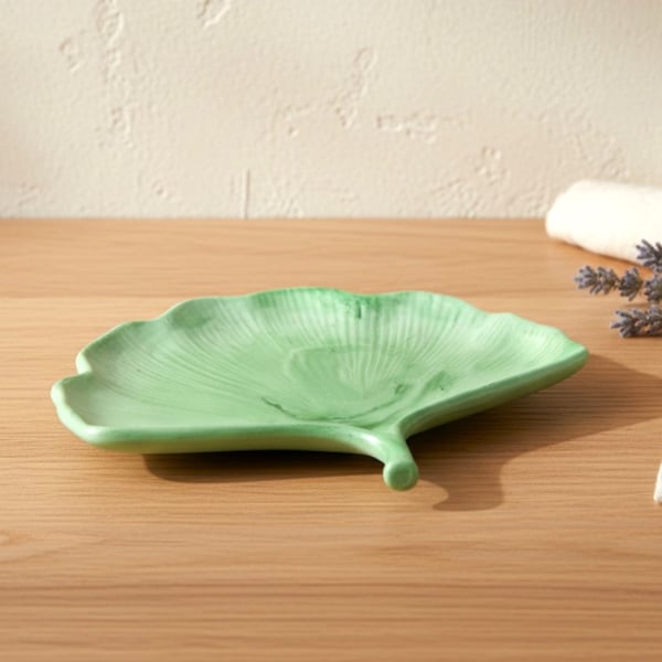Light Green Marbled Ginkgo Leaf Trinket Tray 