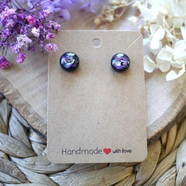 Purple Pearlescent Shades Abalone Shell and Resin Stainless Steel Stud Earrings