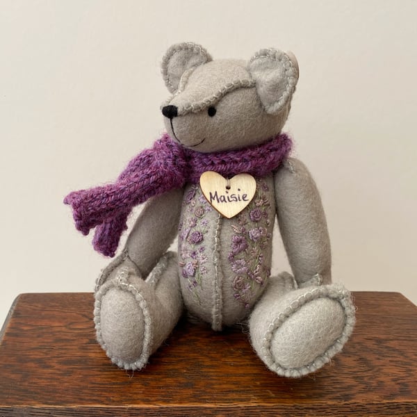 Hand sewn artist teddy bear, collectable one of a kind cute teddy