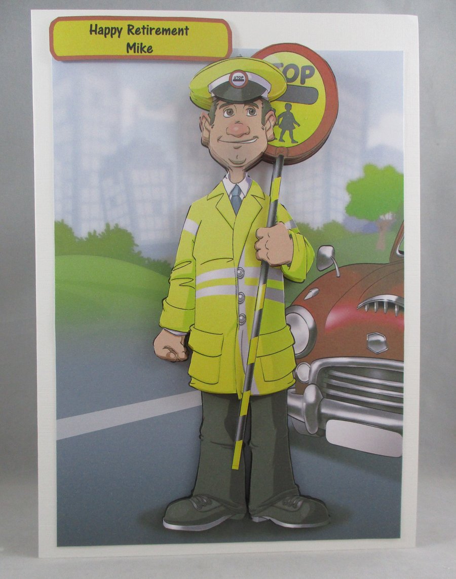 Lollipop Man greeting Card, any occasion,3D personalise, retirement,birthday