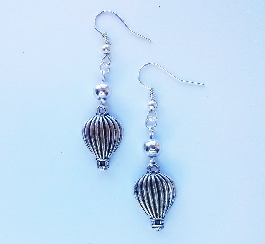 Hot Air Balloon Silver Plate Earrings