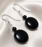 Black Agate Coin & Sterling Silver Drop Earrings – Handmade - Image 2