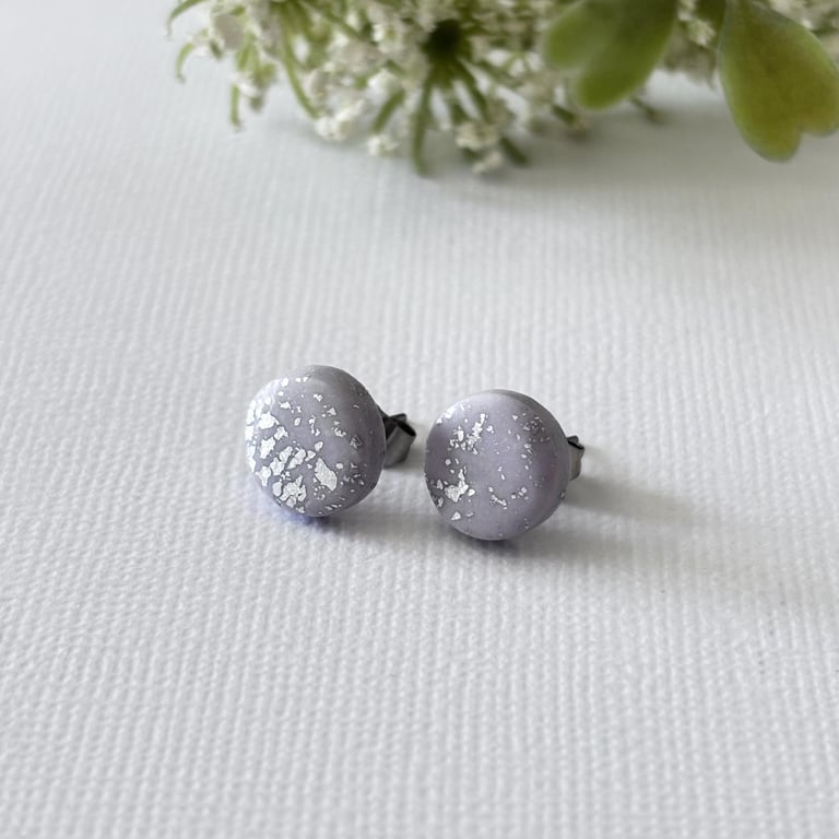 Lilac and Silver Polymer Clay Stud Earrings