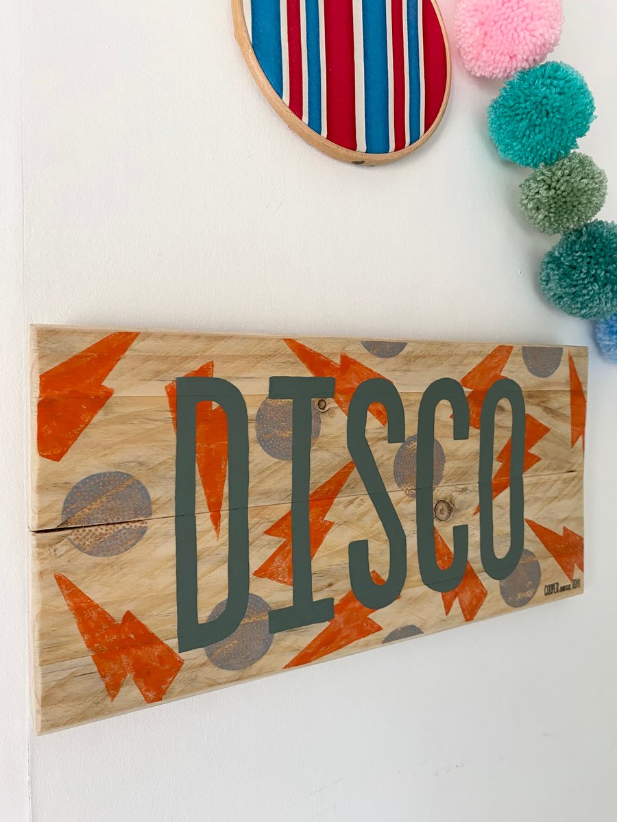 Vibrant DISCO Wooden Sign