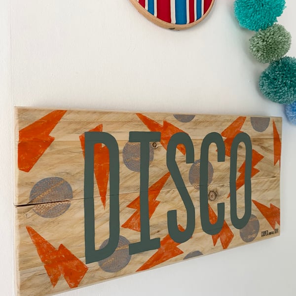 Vibrant DISCO Wooden Sign