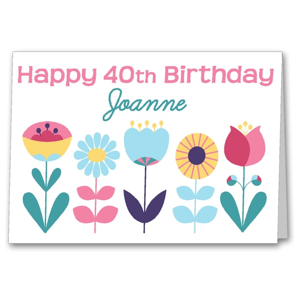 Personalised Floral Birthday Card, Female 21st, 30th, 40th, 50th, 60th, 70th