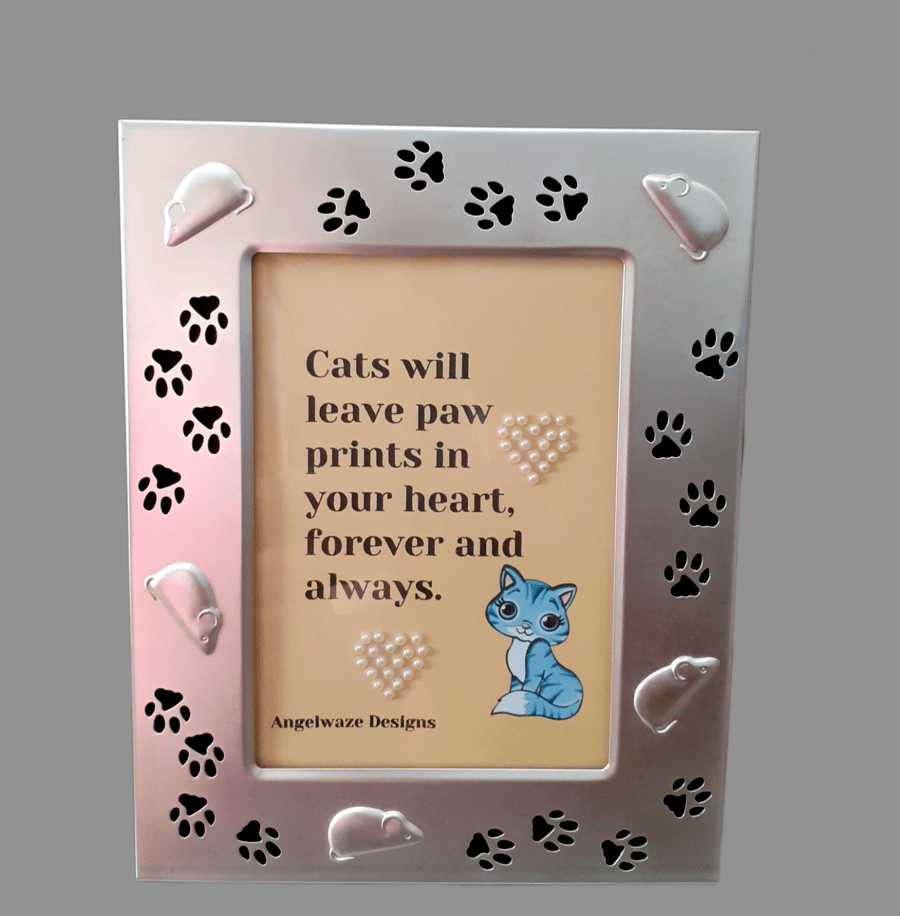 Handmade Original And Unique Framed Digital Print Artwork Cat Quotation