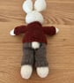 Small Hand Knitted Rabbit in Rust Sweater and Trousers  - Image 4