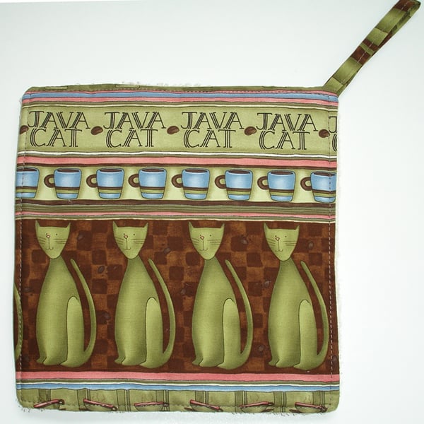 Pot Holder Potholder Grab Mat Kitchen Cookware Pad Cats Java Coffee Green Brown