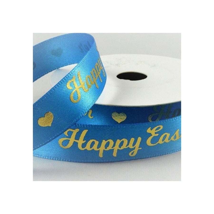 Blue satin Easter ribbon 15mm x 5 metres 