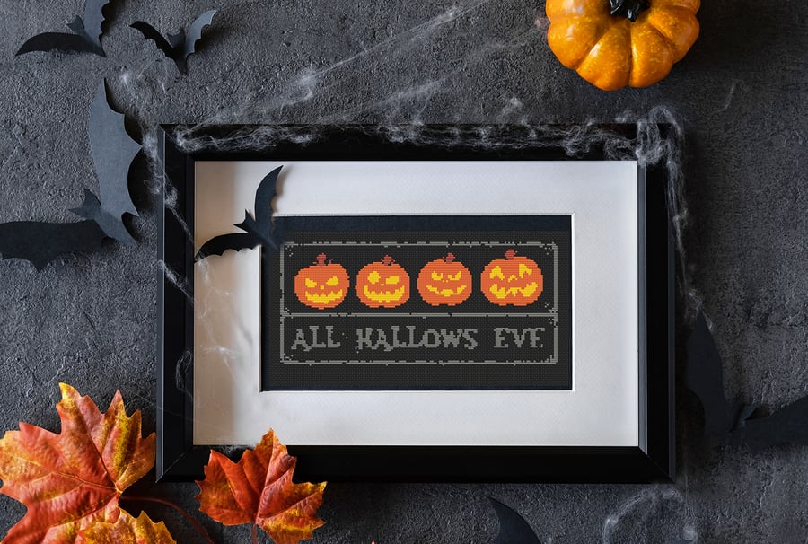 012A - Easy Cross Stitch Autumn Halloween Fun Pumpkins, All Hallows  Eve
