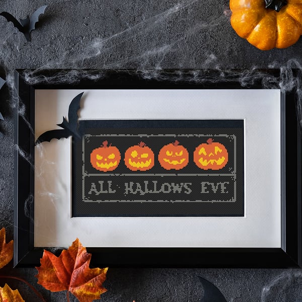 012A - Easy Cross Stitch Autumn Halloween Fun Pumpkins, All Hallows  Eve