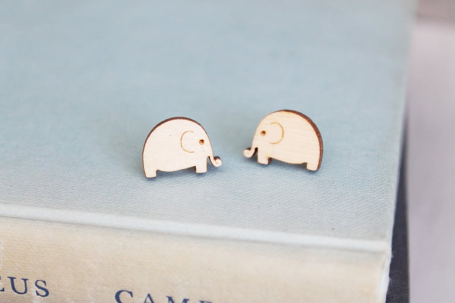 Wooden Elephant Stud Earrings