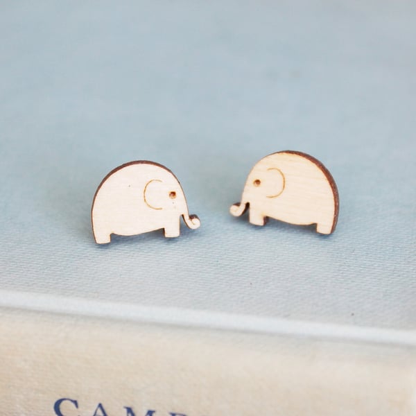 Wooden Elephant Stud Earrings