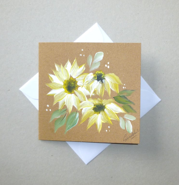 hand painted original art daisy card ( ref FA 425 A2 )