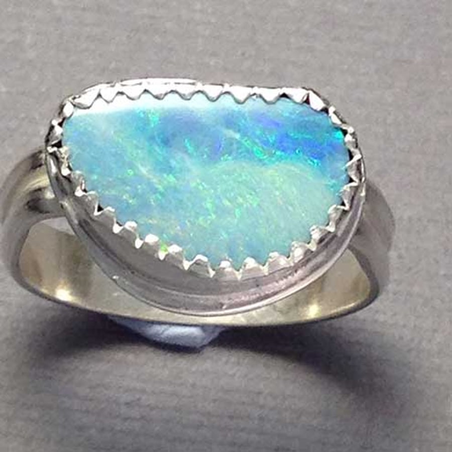 Opal and silver ring size L