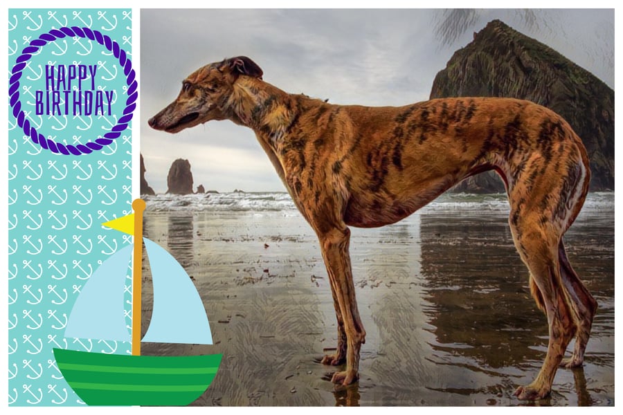 Happy Birthday Greyhound by The Sea Card A5