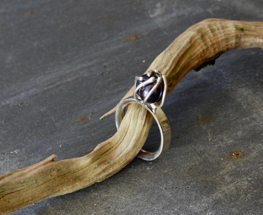 Black Pearl Opening Bud Ring.