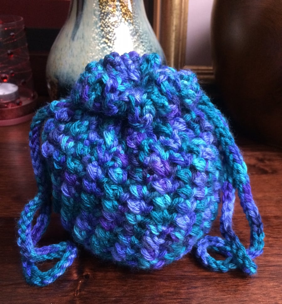 Hand Crocheted Mermaid Drawstring Bag Handbag by Poppy Kay