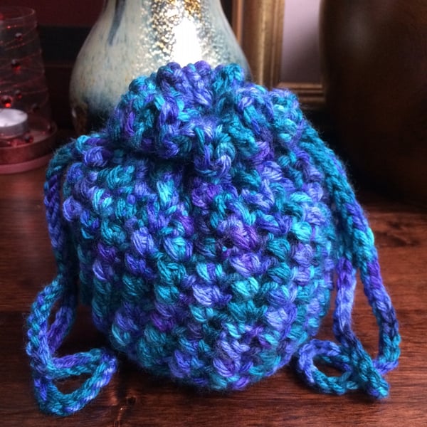 Hand Crocheted Mermaid Drawstring Bag Handbag by Poppy Kay