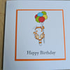 cat with balloons, happy birthday card