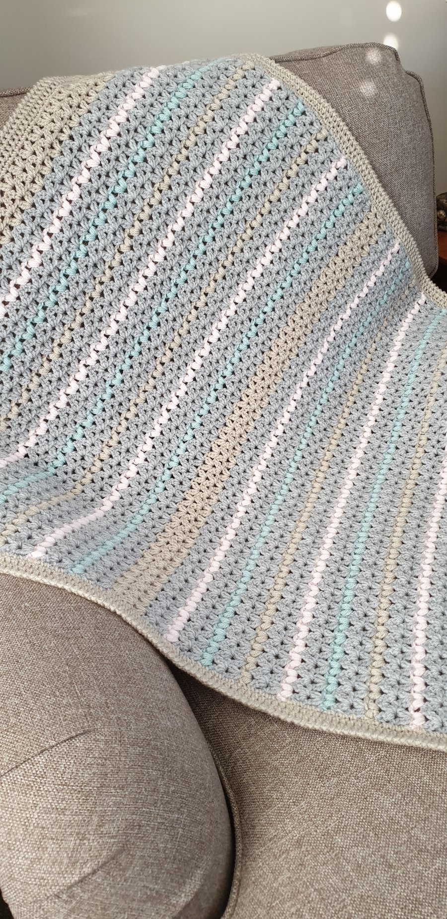 Neutrals, Baby pink and Teal Crochet Blanket
