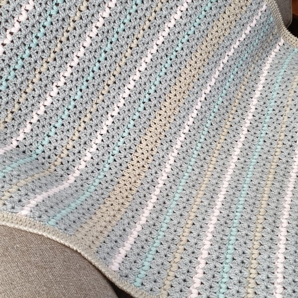 Neutrals, Baby pink and Teal Crochet Blanket