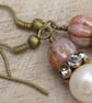 Freshwater Pearl, Czech Rose Glass Bead & Diamante Rondelle Earrings - Image 3