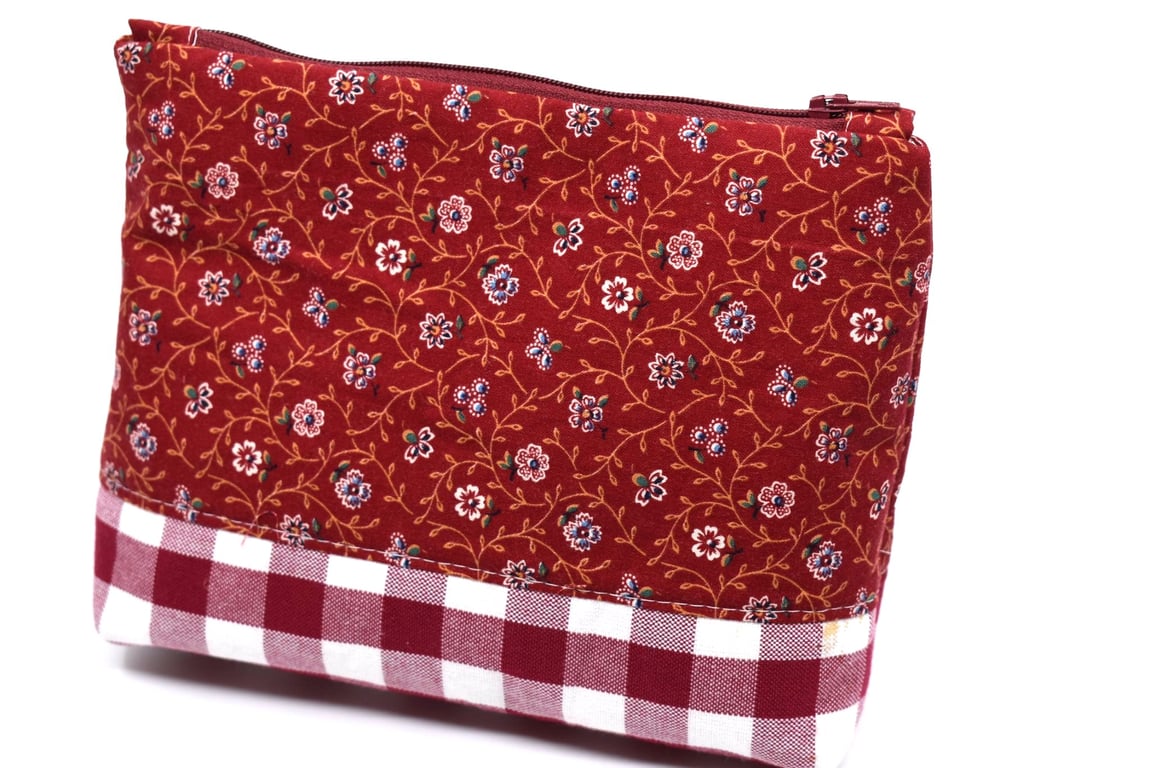 Pretty red and white makeup pouch purse or gadget bag. Perfect size for handbag.