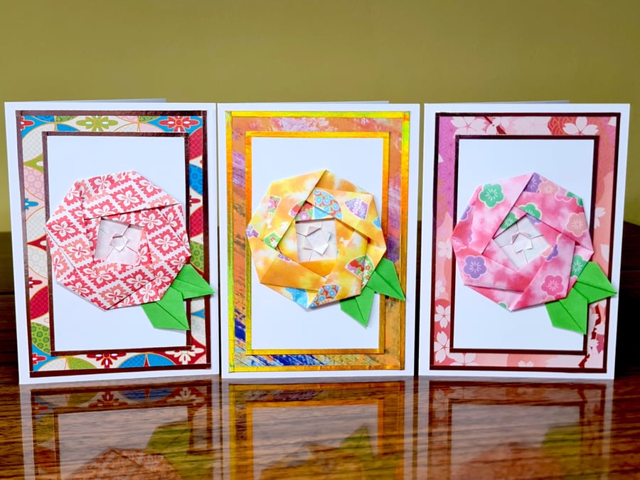 Origami Flower Blank A6 Greeting Card Handmade