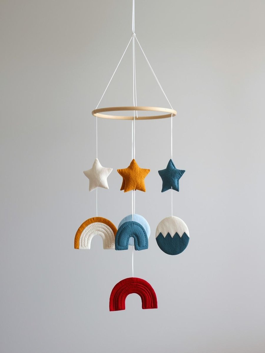 DIY Baby Mobile Kit - Nordic Style Rainbows and Stars for Boy