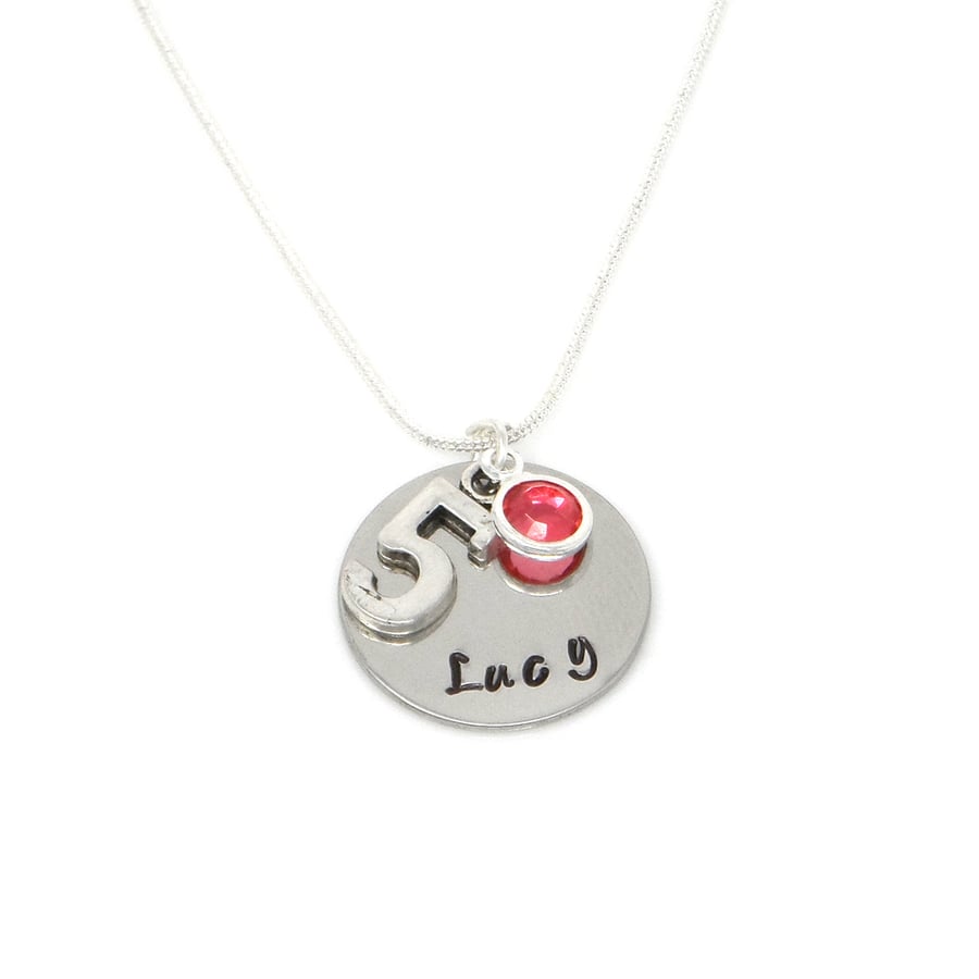 Personalised 5th Birthday Birthstone Necklace - Gift Boxed - Free Delivery