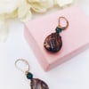FREE P&P Brown shimmery smoke topaz glass earrings with gold filled ear wires