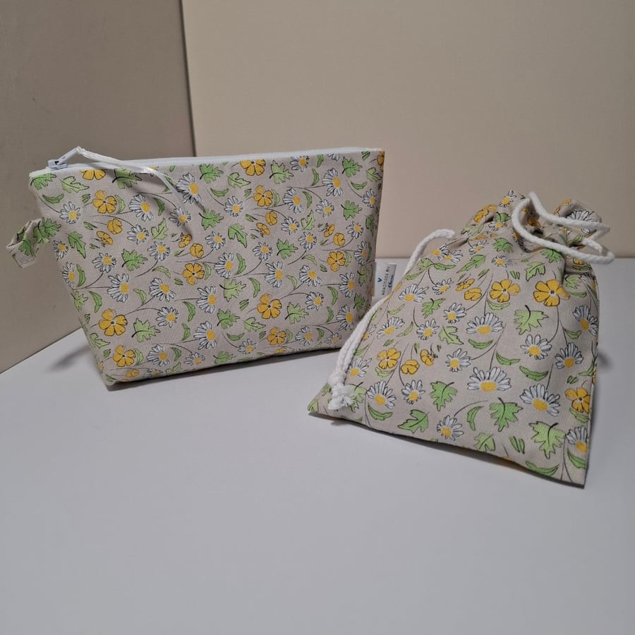 Cosmetic bag with a drawstring pouch set