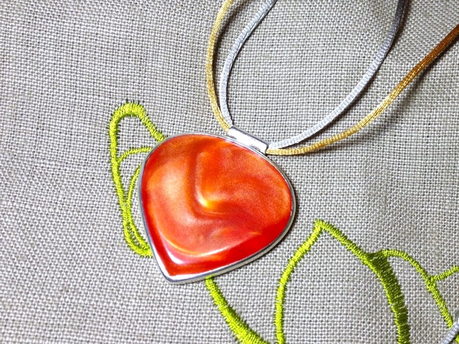 Silver & Pearly Orange Teardrop Pendant 