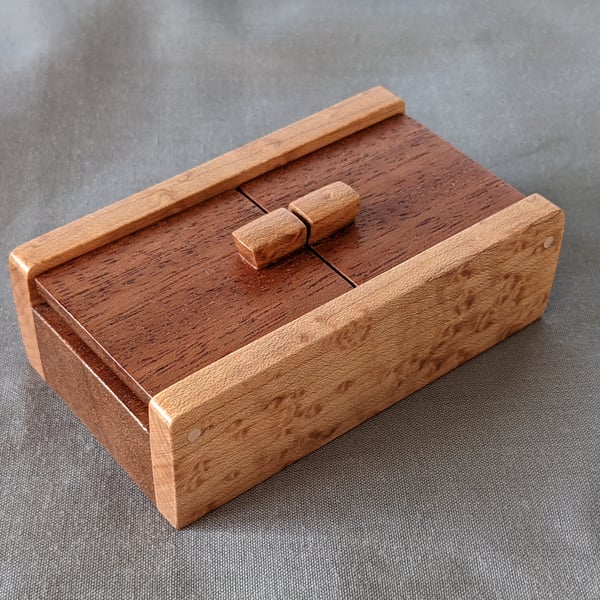 Double Ring Box, e.g. Ring Bearer's Box - Reclaimed Birdseye Maple & Mahogany