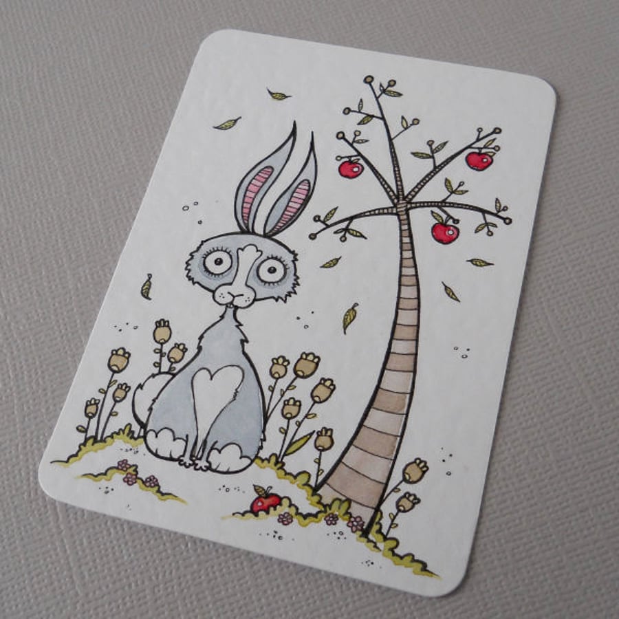 cute autumn rabbit - aceo