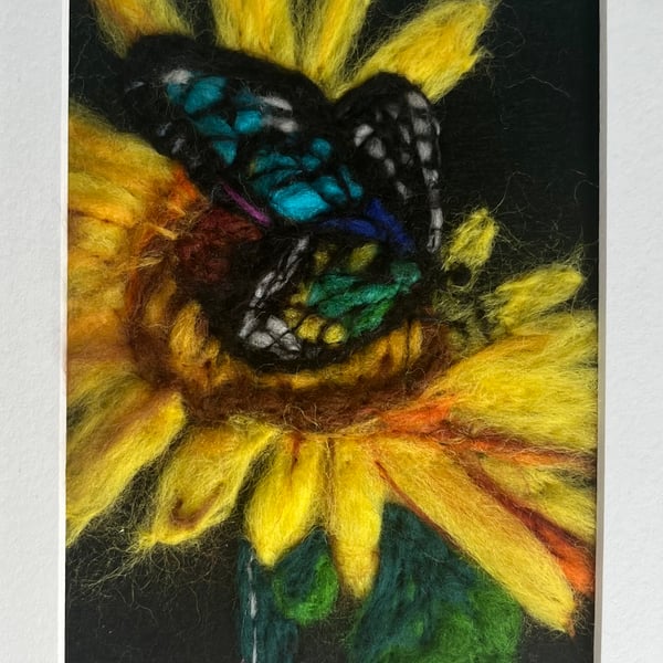 Butterfly on Sunflower needle felt wool painting 