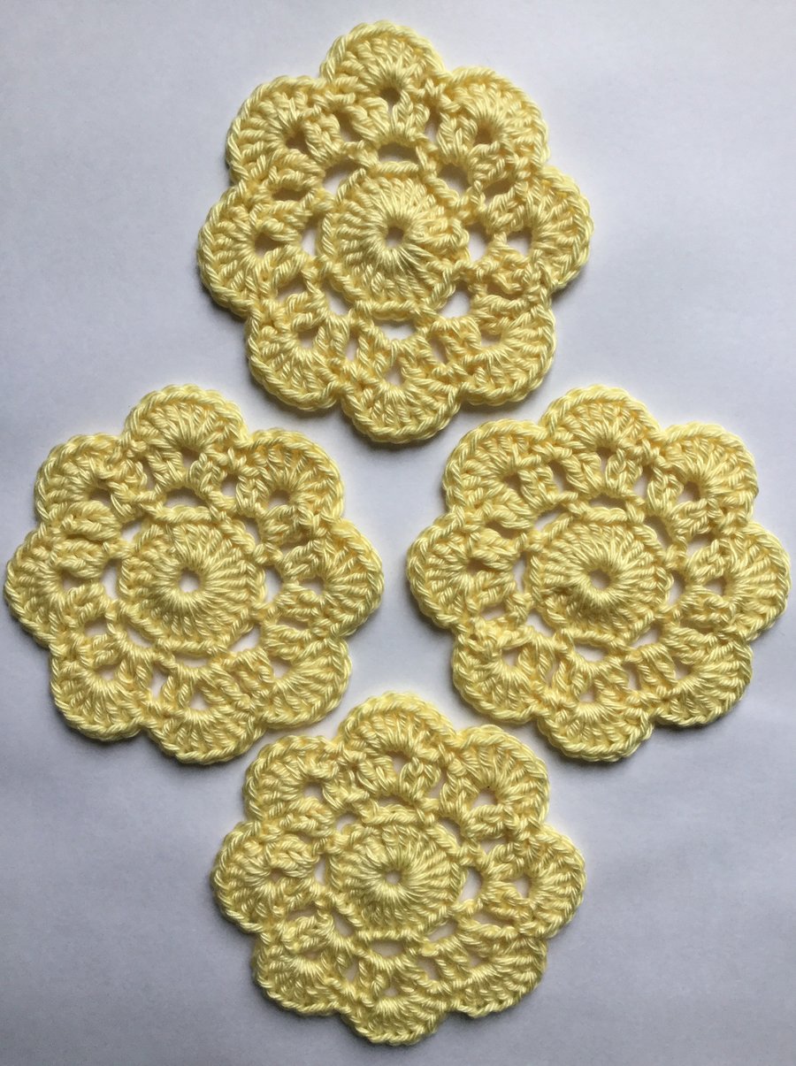 Crochet Flower Coasters Set of 4 in Yellow